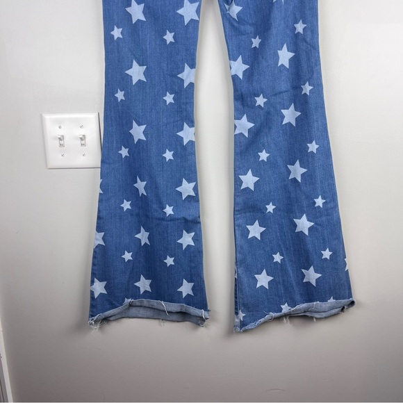 Cello Star Print Denim Blue Jeans High Waisted Bell Bottom Wide Leg Size 9 - Picture 13 of 14